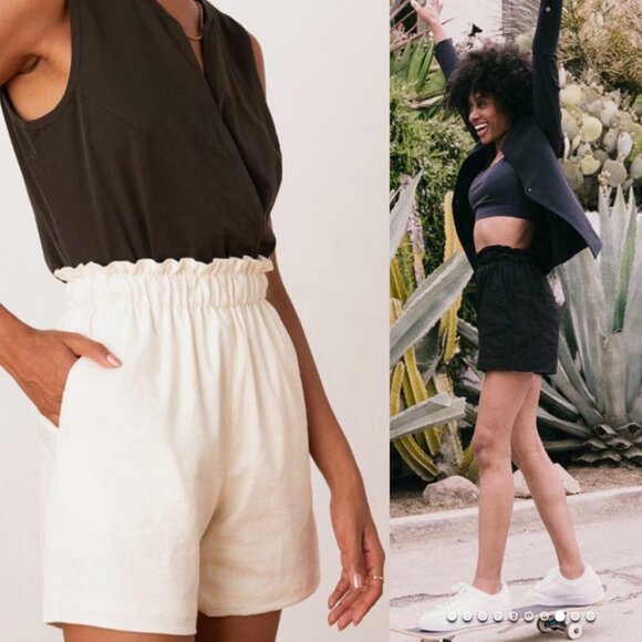 Aday | Ease In Linen Blend Paperbag Shorts Black - Picture 1 of 6